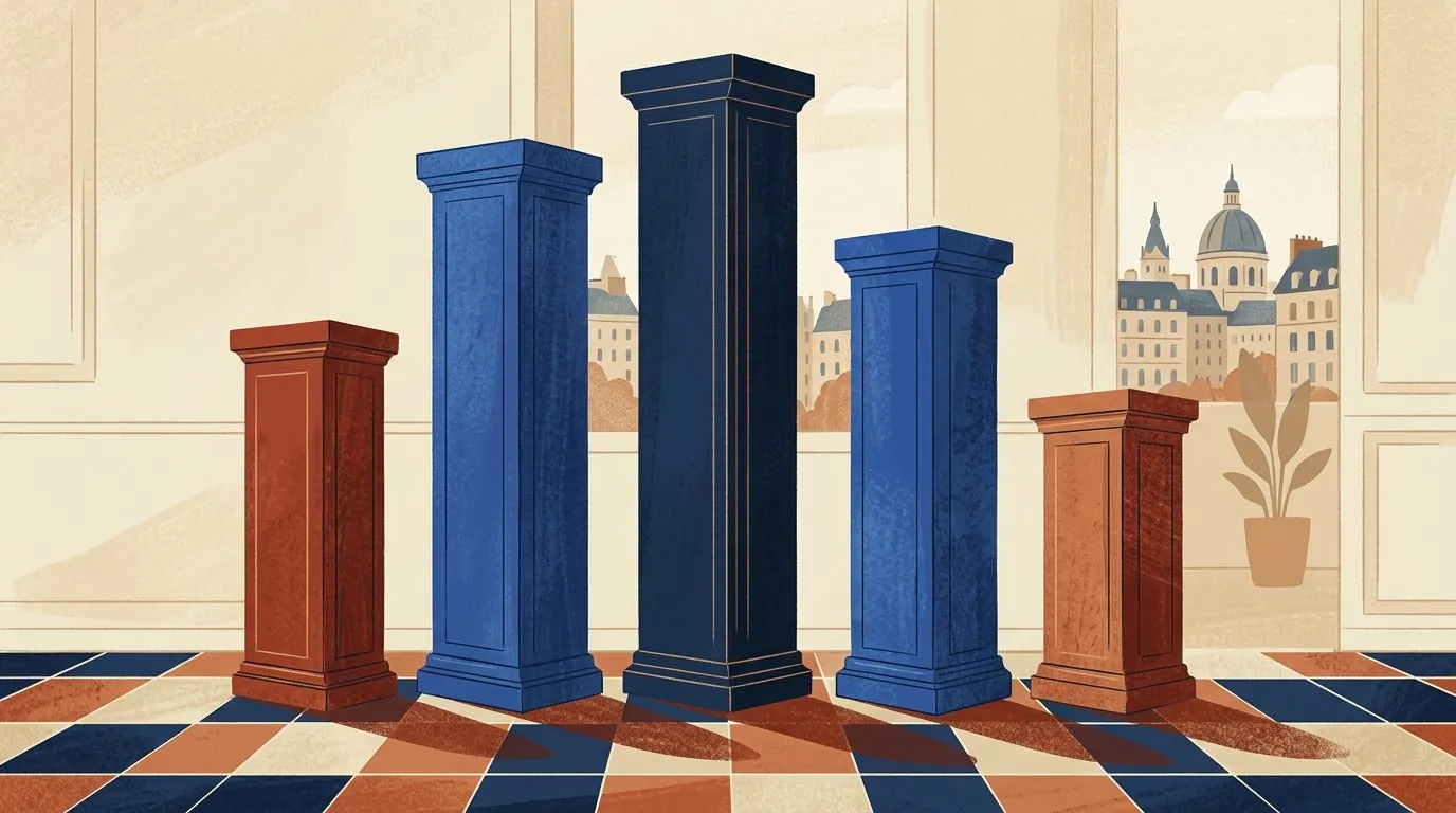 Five pillars connected by bridges