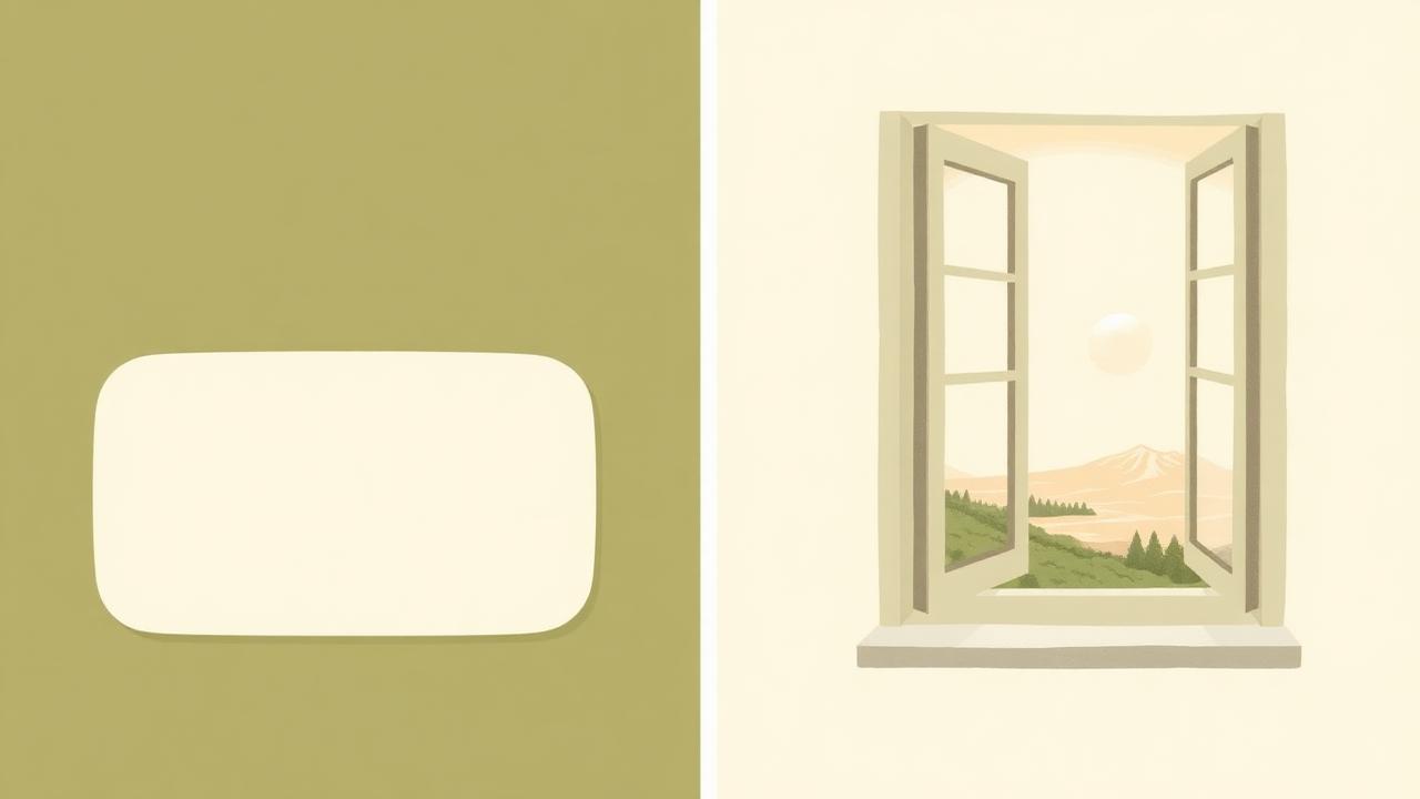 A blank mirror on one side, an open window with light on the other