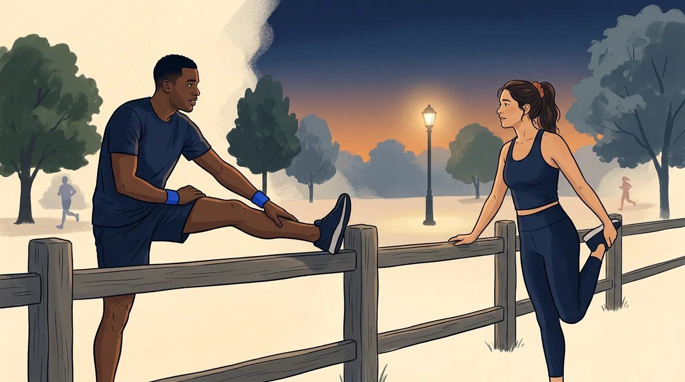 A man and a woman talking across a wooden fence