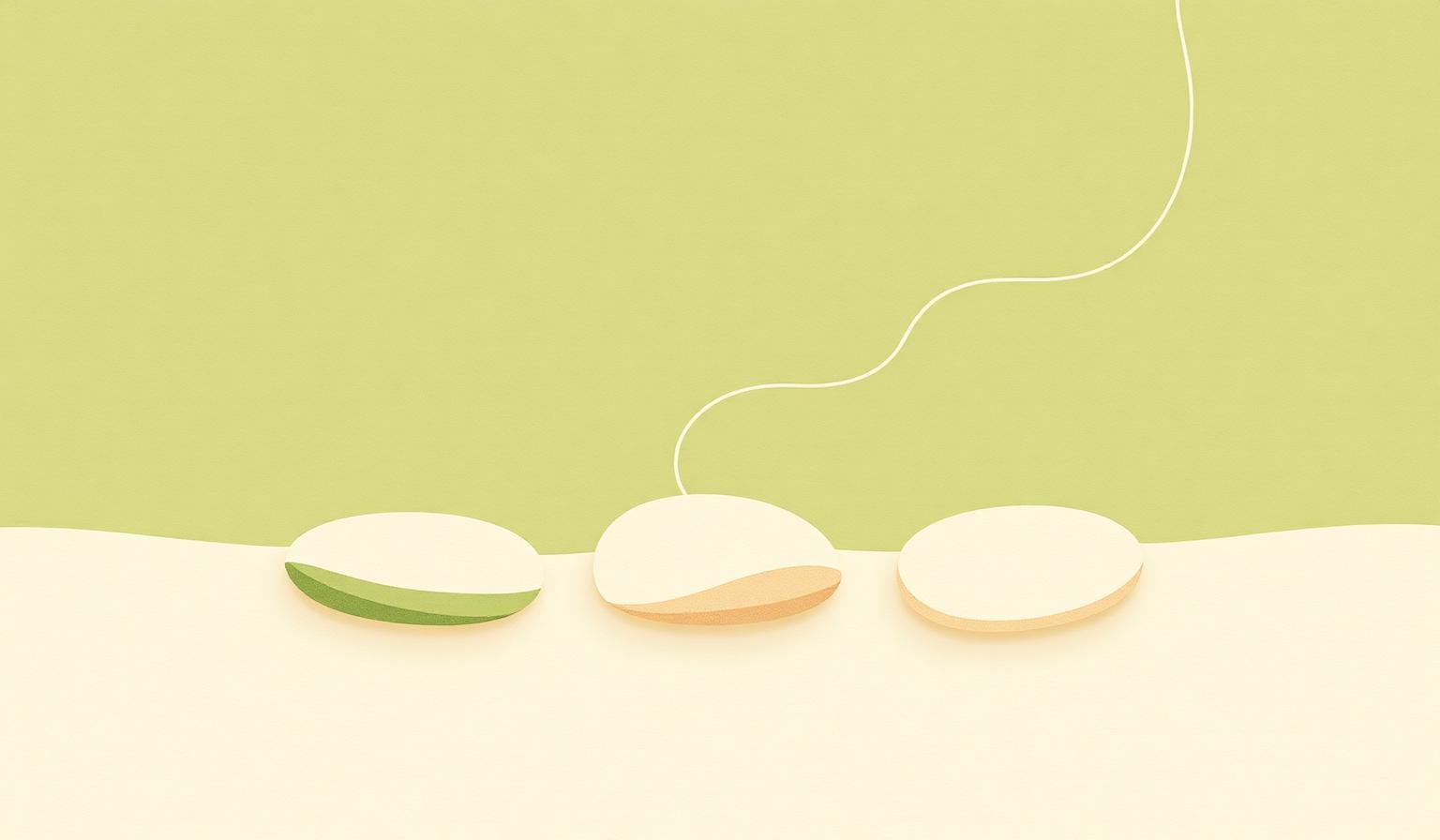 Three stepping stones connected by a single thread
